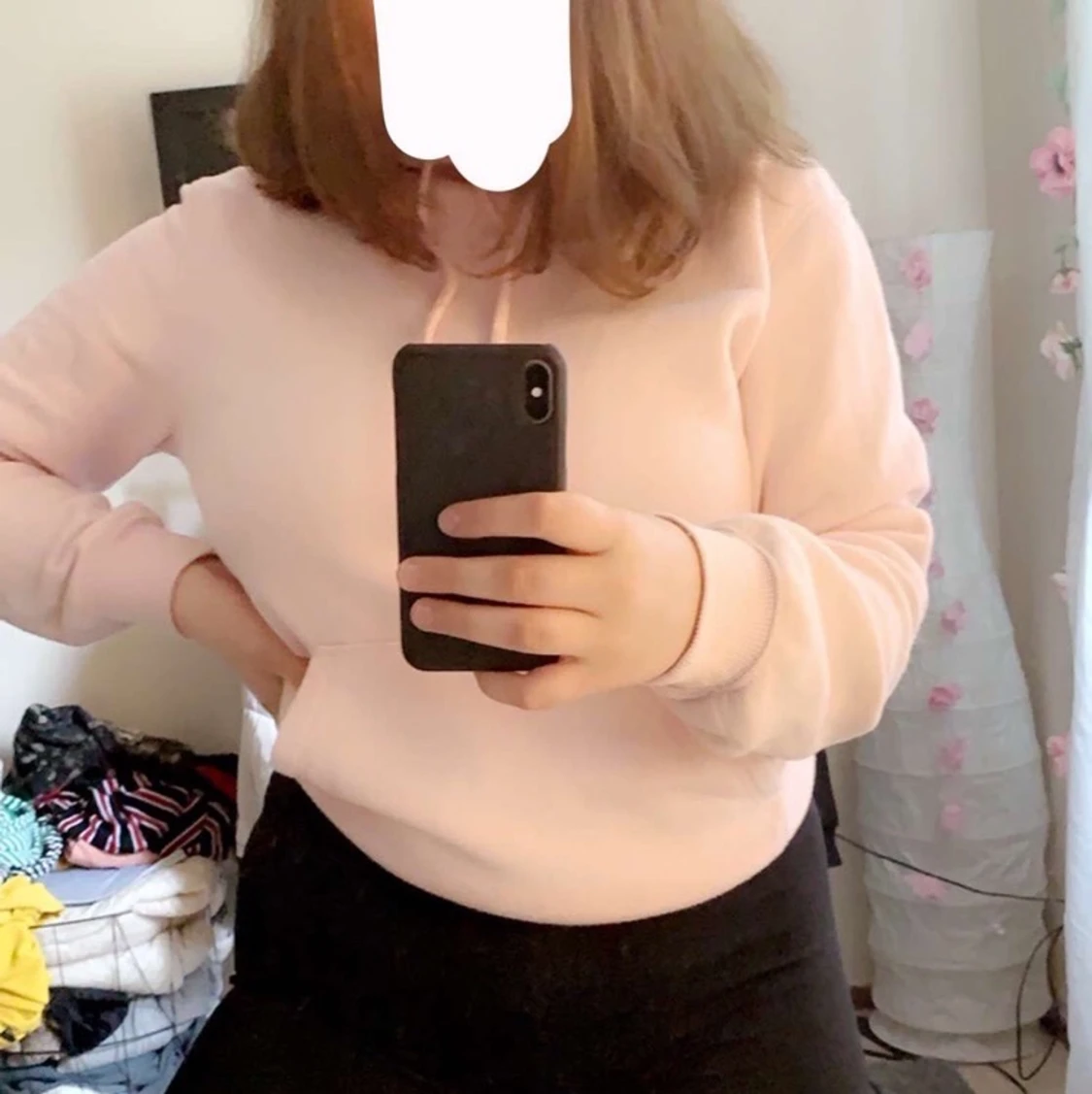 Helfärgad rosa hoodie - 91