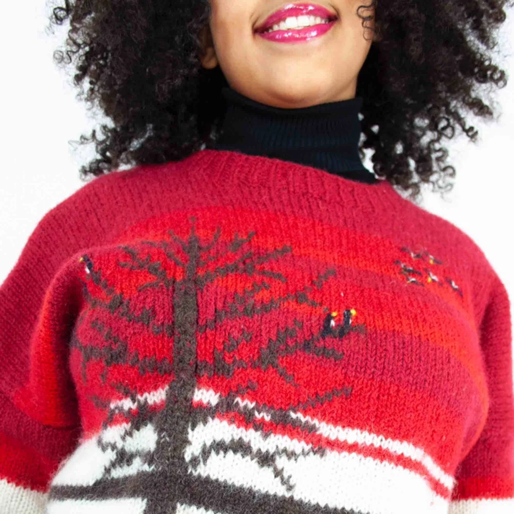 Vintage ca 90s wool patterned sweater in red SIZE Label missing, fits best XS-S Model: 161/S Measurements (flat): length: 63 pit to pit: 62 sleeve inseam: 41 Price is final! Free shipping! Ask for the full description! No returns!. Stickat.