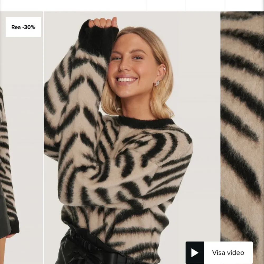 Säljer denna mysiga zebramönstrade tröja från nakd!! Knappast använd. Stickat.