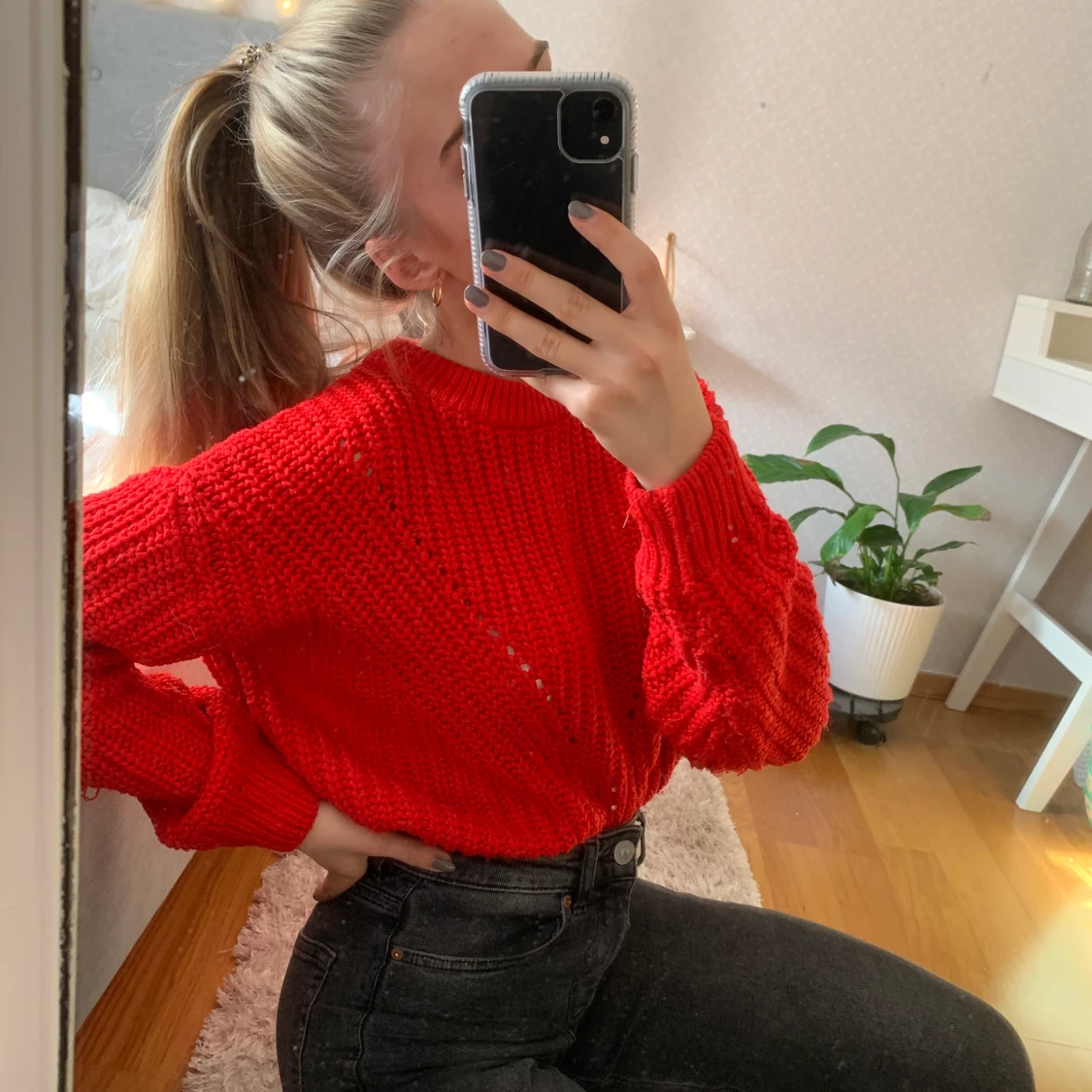 Rött stickad tröja  - 90