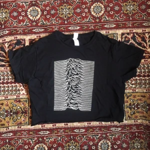  - Joy Division, Unknown Pleasures-tröja! Avklippt, ca 39 cm lång. Märkt storlek M men det är den minsta M jag sett i så fall, tight S snarare! 