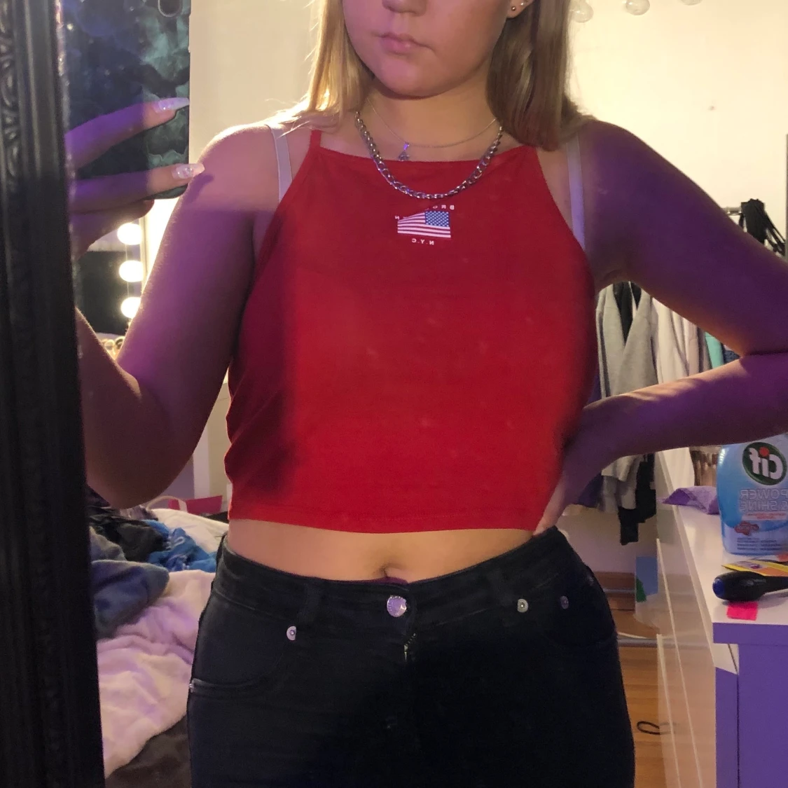 Rött linne med usa märke - 90