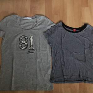 En grå (med pärlor) och en svart och vit randig t-shirt från Guess🌸 Grå i stl S och svart-vit randig i stl M, men skulle säga att den passar bättre på en S. 60kr för båda + frakt!