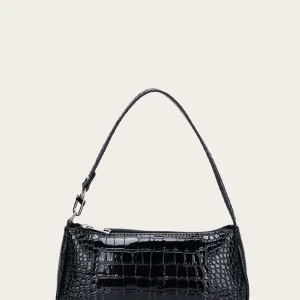 Handväska - En svart krokodil axelremsväska. Använd 1 gång
