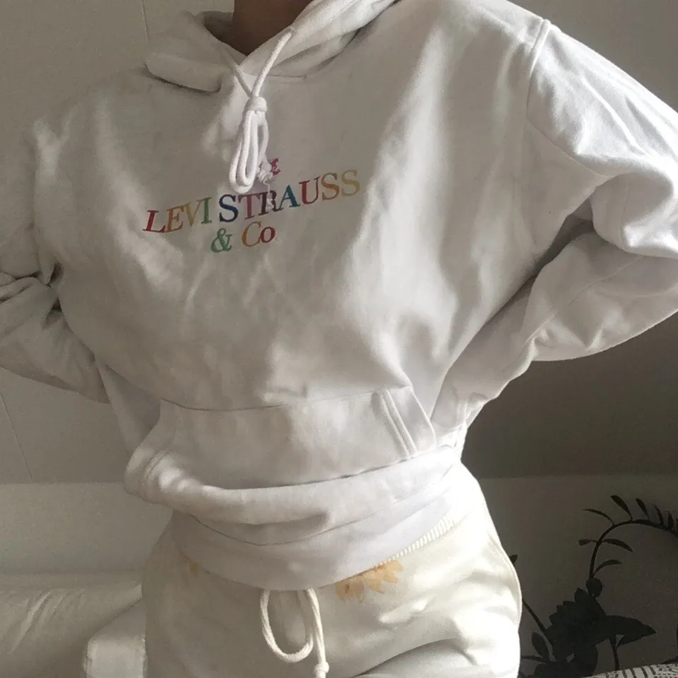 Skitsnygg knappt använd vit Levi’s hoodie i storlek XS, men känns som S! . Tröjor & Koftor.