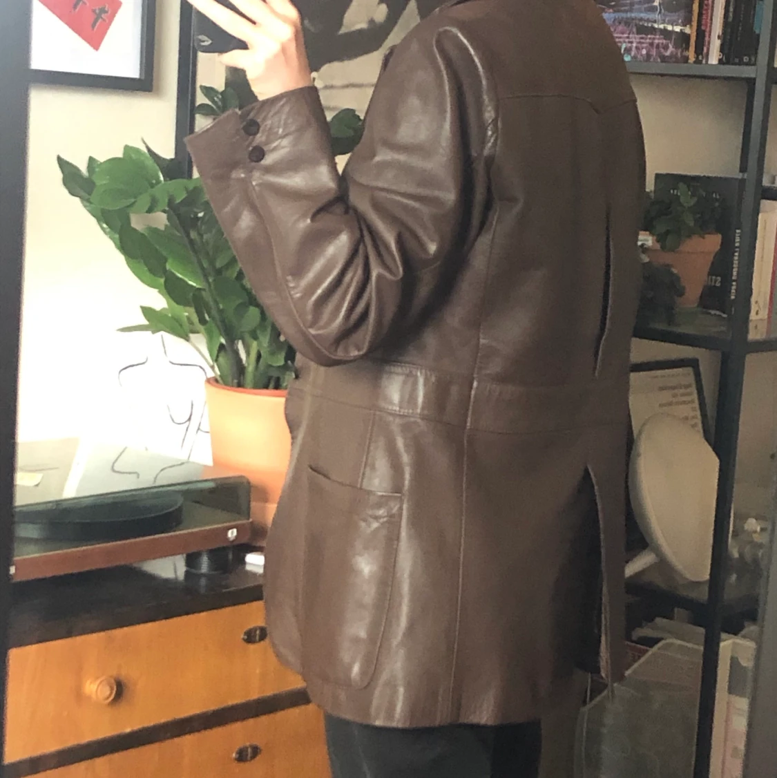 Mörkbrun oversized skinnjacka - 90