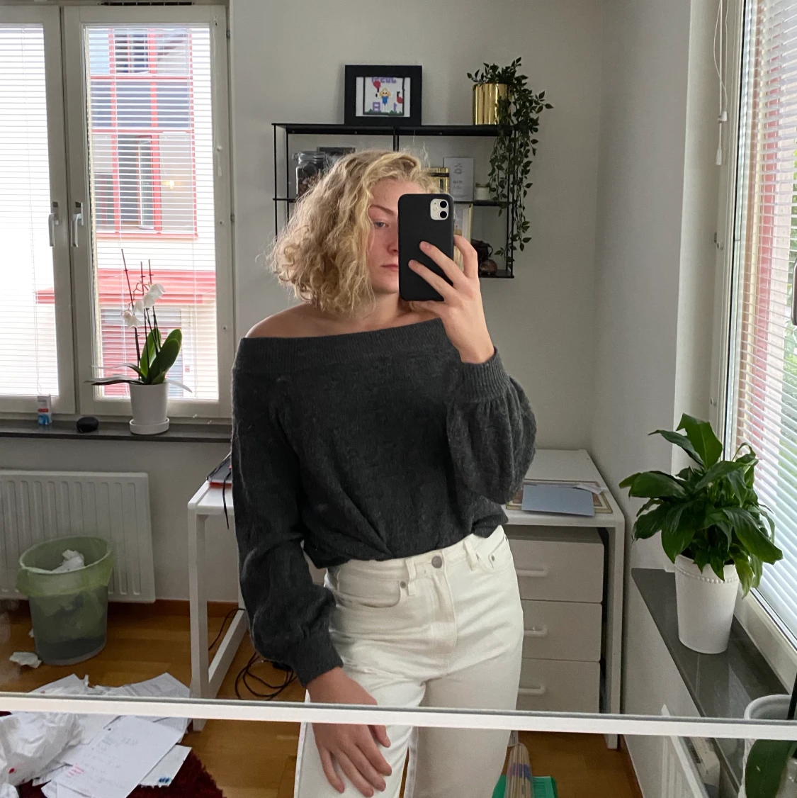 Stickad off shoulder topp - 90