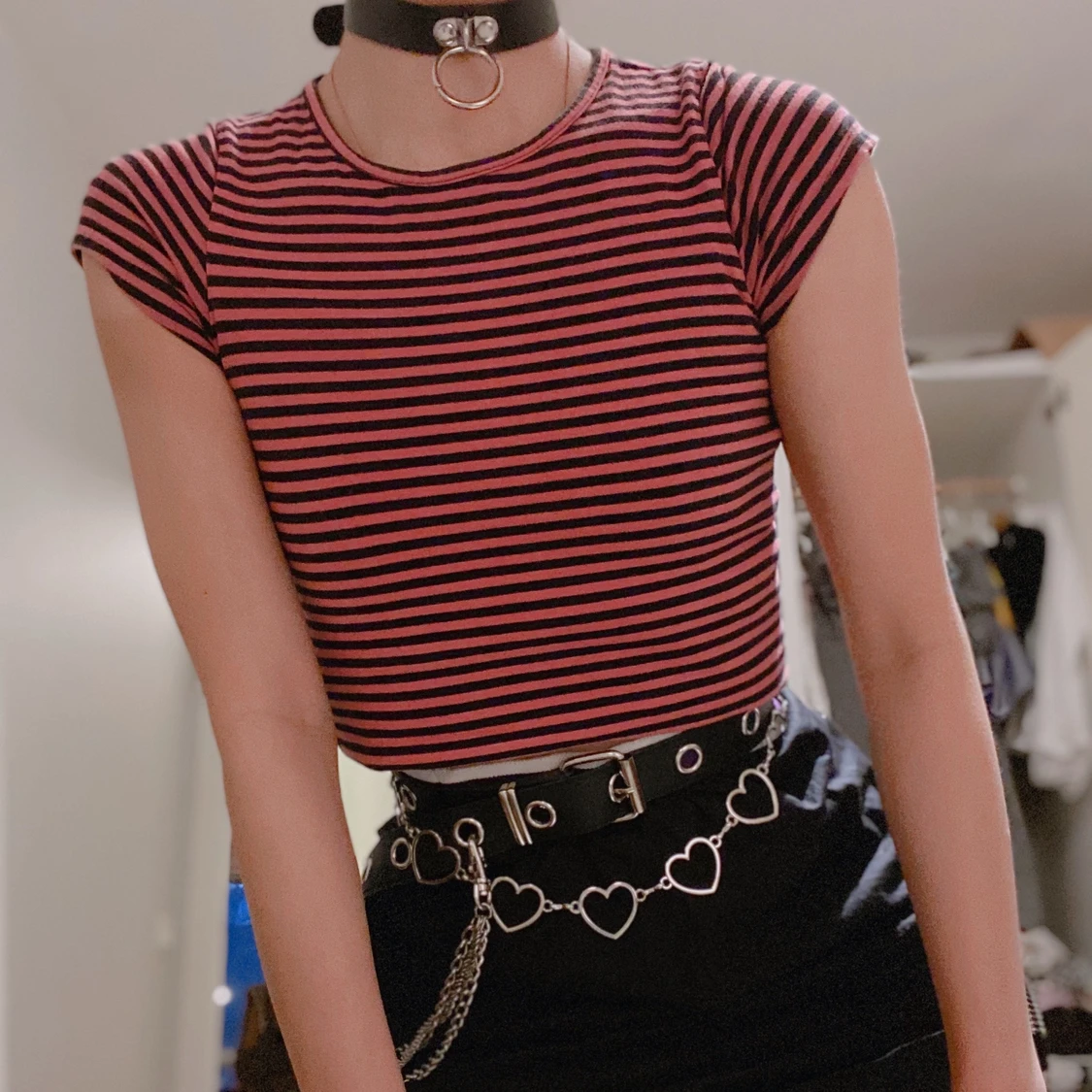 🖤💀 rosa-svart randig mini top 💀🖤 - 90