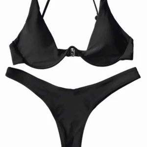  - Zaful push up plunge bikini i svart, storlekt S, ass snygg