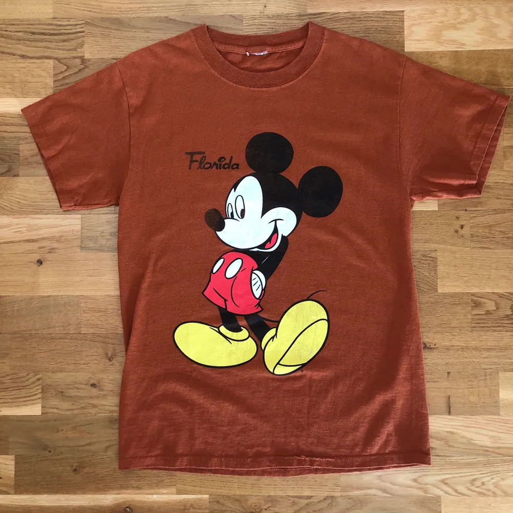 Säljer denna otroligt feta Disney T-shirten från 90-talet från Disneyland i Florida. Den är i bra vintage skick, trycket är dock något slitet. Den är Storlek M men skulle säga att snarare passar S. Det är bara att skriva om ni undrar något, läs gärna bio innan dock!!🌎✌🏻🧡. T-shirts.