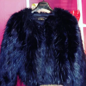 En pälsjacka  - Endast använd en gång , en jättefin blå pälsjacka som passar till att matcha med klänningar