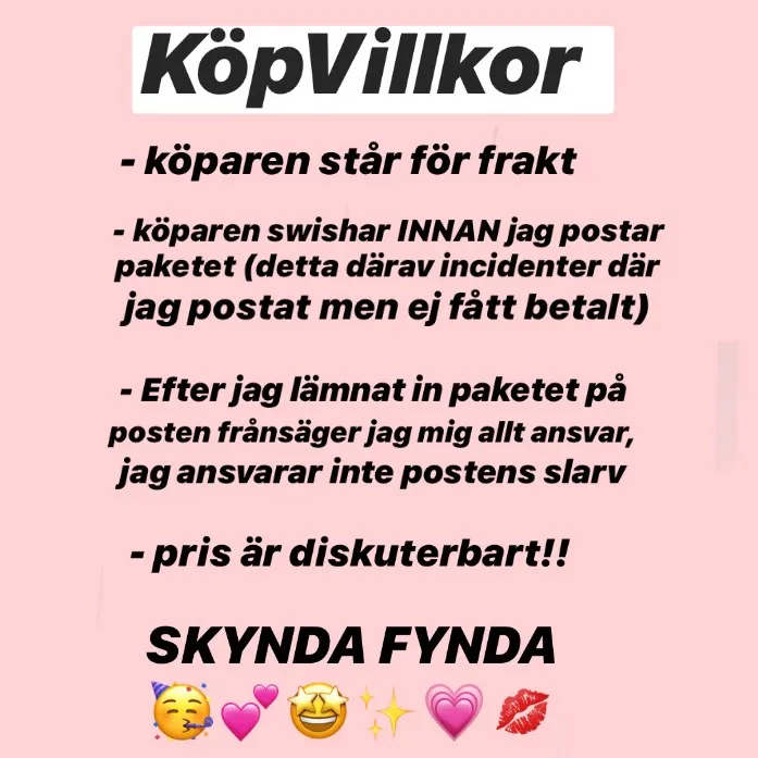 För din å min trivsel💓 är du under 18 kan det va bra att höra med nån förälder innan du köper då jag inte har någon retur eller ångerrätt!!. Övrigt.