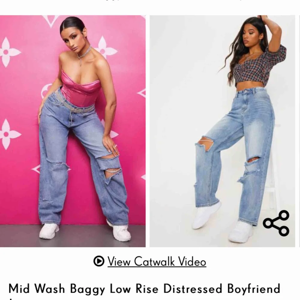 Skit balla baggy/boyfriend jeans från Prettylittlethings, nypris 42€ Helt oanvända! Jag tycker dem liknar byxorna till vänster mer än höger, och dem är rätt stora i storleken—>snarare strlk 38 än 36. Köparen står för frakten, kan mötas upp i Sthlm&Nacka. Jeans & Byxor.