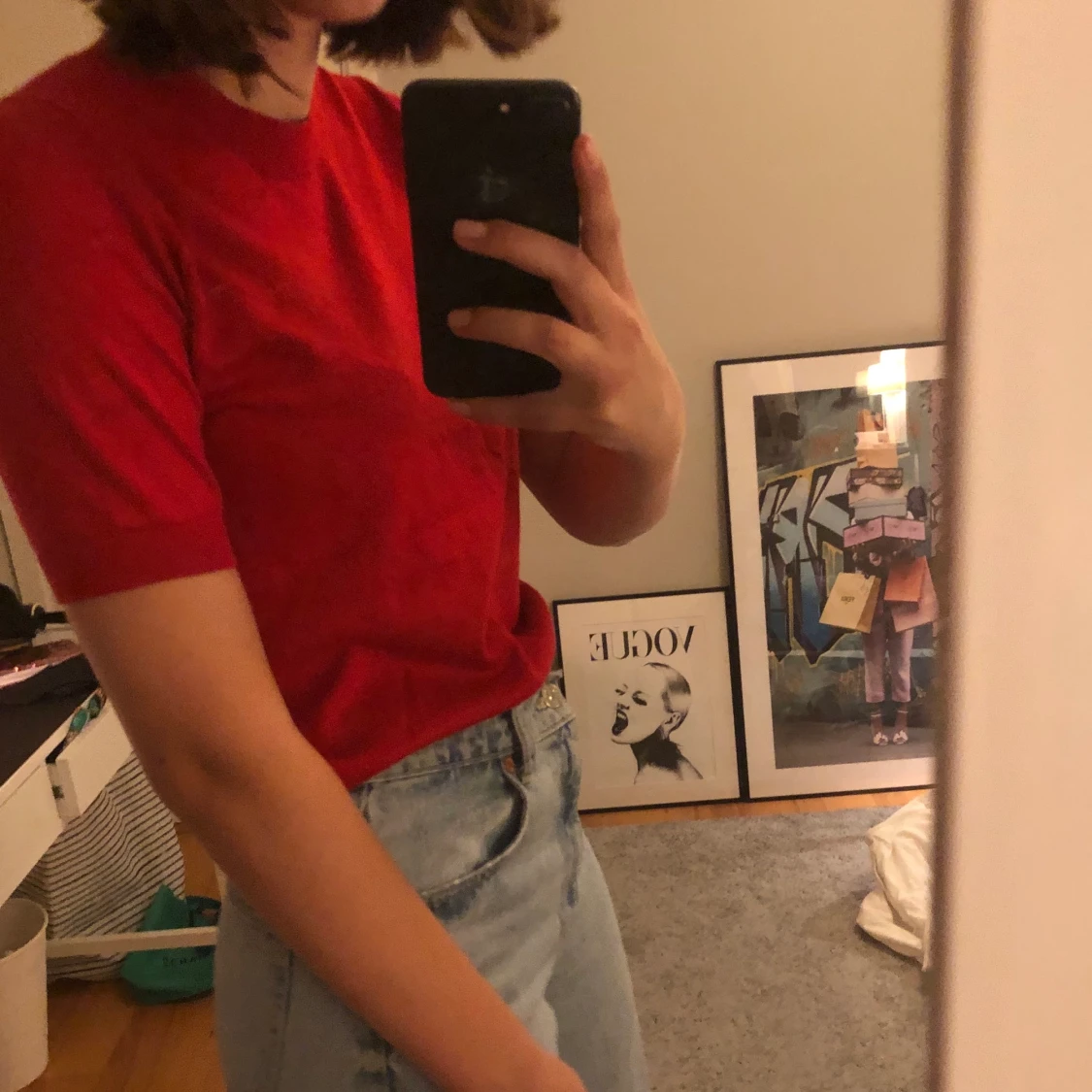 Stickad röd topp - 91