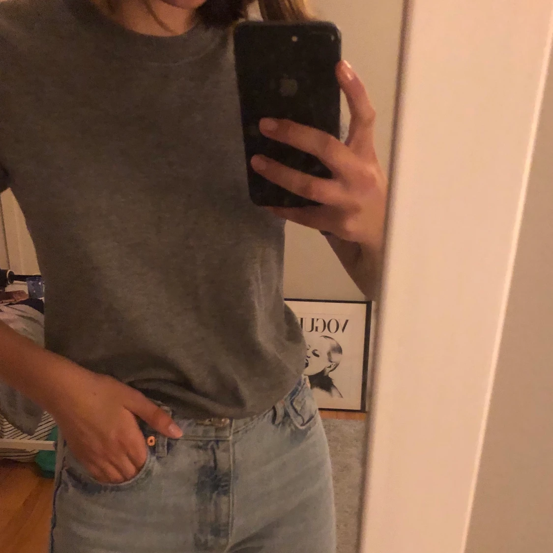 Grå stickad topp - 90