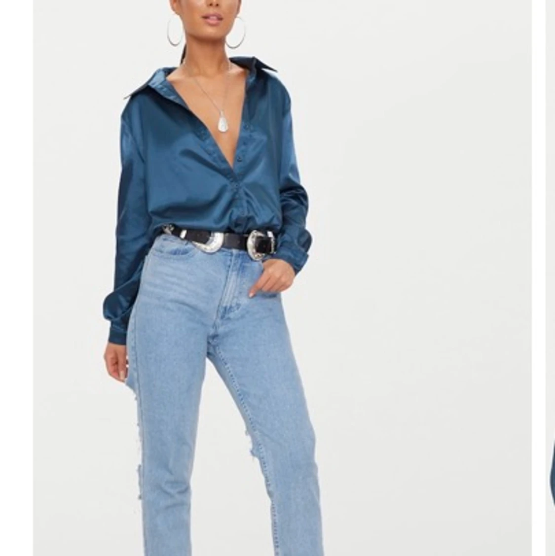 Blå satinskjorta PLT - 91