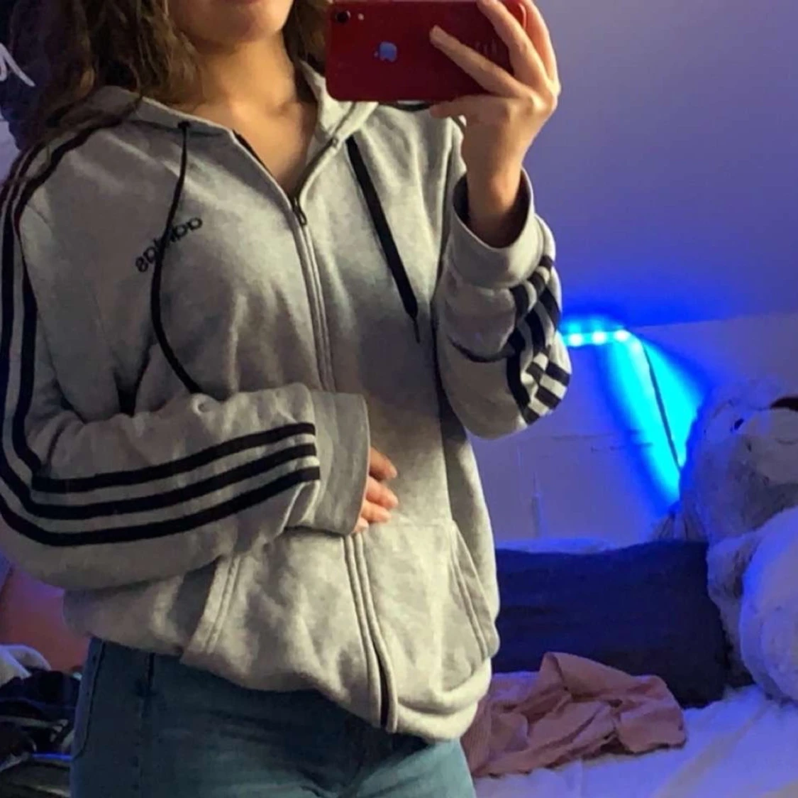 Adidas original grå zip hoodie - 90