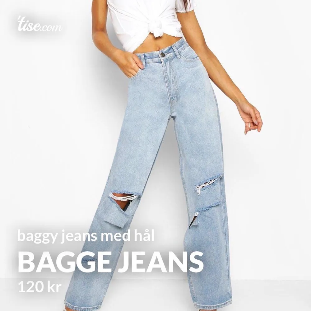 Baggy jeans med hål ifrån Boohoo, sytt i midjan då det var för stora . Jeans & Byxor.