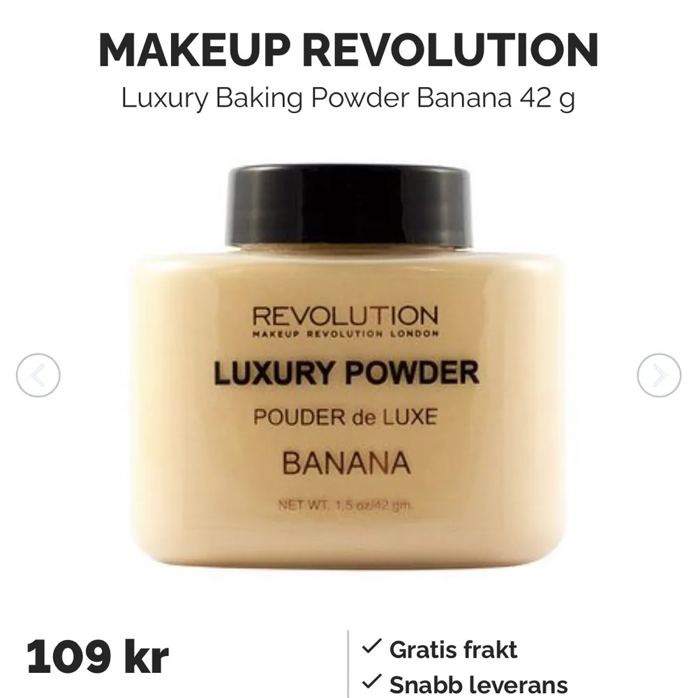 Ett löspuder från makeup revolution i färgen banana. Använt 1/3 av produkten men tycker den är för gul för mig. Nypris 109kr MITT pris 39kr. Frakt ingår inte.. Övrigt.