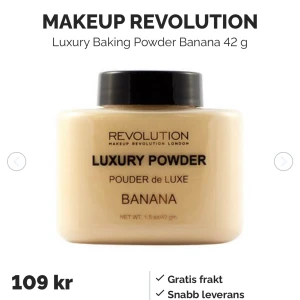 Löspuder - Ett löspuder från makeup revolution i färgen banana. Använt 1/3 av produkten men tycker den är för gul för mig. Nypris 109kr MITT pris 39kr. Frakt ingår inte.