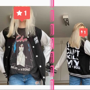  - Supersnygg o trendig baseball-jacka, även kallad varsitt jacket. Köpt utomlands, vet ingenstans det går att få tag på just denna så passa på! Knappt använd! Dessutom coolt tryck på ryggen🥰🥰❤️