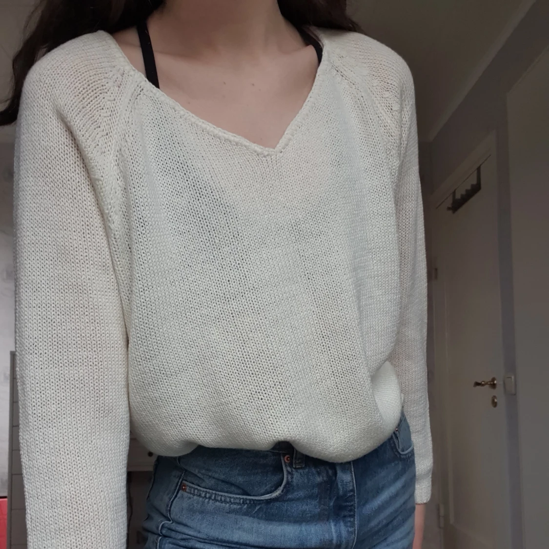 Vit stickad tröja - 90