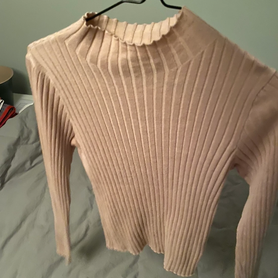 beige ribbad polo/ turtleneck - 90