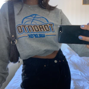 Grå sweatshirt från h&m - En grå collegetröja från H&m som är ganska kort men sitter ganska ”loose” kring bysten. Inte använd så mycket. (Frakt tillkommer)