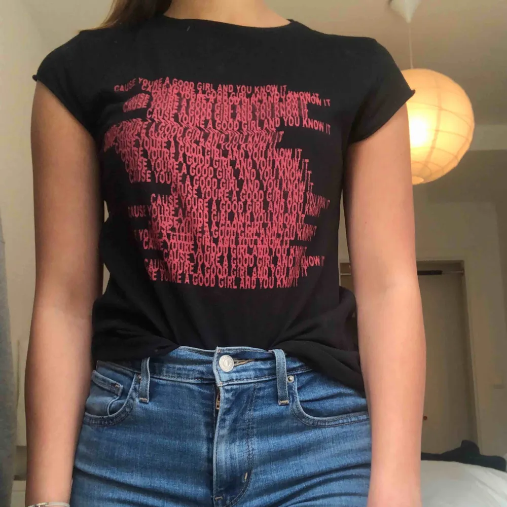 En svart t-shirt från NAKD med rött tryck i form av meningen ”Casue you’re a good girl and you know it” vilket är Drake lyrics. Storlek XS men skulle passa även S. Säljer pga av att den inte längre kommer till användning. . T-shirts.