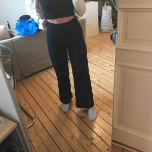  - Ett par svarta raka byxor från Lindex, använda ganska många gånger men är fortfarande i bra skick. Säljer pga jag har växt ur dem, är 164cm. Köparen står för frakten 