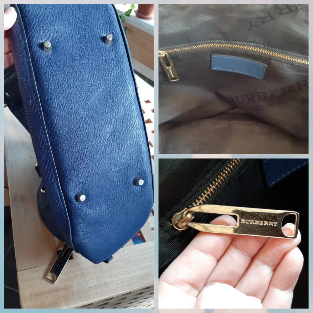 Äkta Burberry. Bra Skick #Burberry Embossed blue Orchhard Bowler blue Leather satchel L13.78