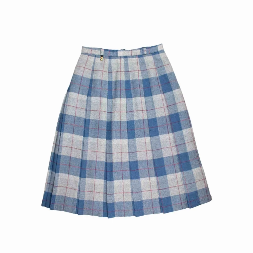 Vintage ca 90s wool blend pleated check plaid tartan midi skirt in grey and blue Label: 40, fits best S or tight M Measurements (flat, approx.): length: 71 cm waist: 35.5 cm Price is final ! Free shipping! Ask for the full description! No returns. Kjolar.