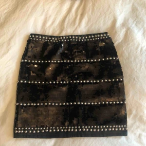  - Skinnkjol med paljetter och nitar  Dragkedja finns på baksidan  HELT OANVÄND med prislapp kvar  Storlek: S