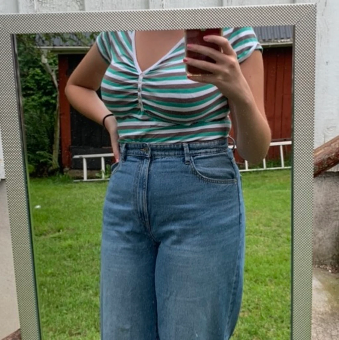 Randig v-ringad tröja - 90