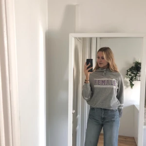 ”Female” Hoodie  - Grå hoodie med trycket ”Female” i lila. Även lite vita detaljer. Från Gina Tricot i storlek S.