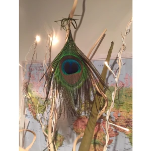  - Stort statement-örhänge gjort av en påfågelfjäder
Inköpt på Gotland
Plastplupp medföljer (se bild 3)
OBS jag säljer alltså endast ett örhänge, mitt tips är att kombinera detta med en diamant eller ett pärlörhänge