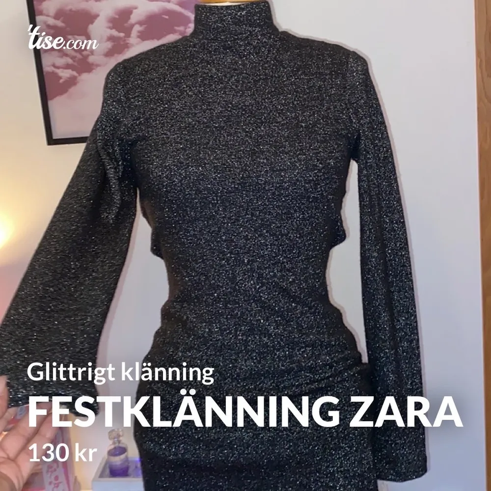 🌸 använd 2 gånger - från Zara  🌸 öppen i ryggen och polokrage, mjukt tyg med glitter- fin passform.   Kan hämtas i Nacka/Saltsjöqvarn. Kan även levereras eller skickas för en summa🛍. Klänningar.