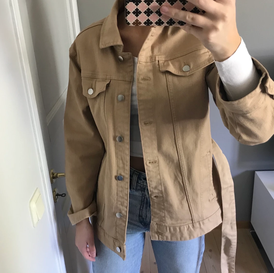 Beige oversized jeansjacka