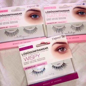  - Säljer tre par helt nya och oanvända fransar från Depends nya kollektion. Lim finns i varje förpackning. Nypris ca 70 kr styck. Säljer för 40 kr styck eller alla tre par för 110 kr.