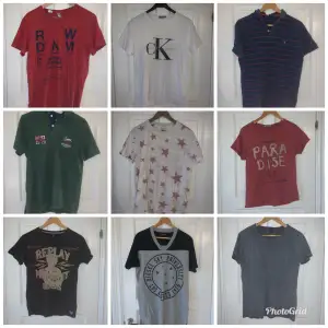 Diverse T-shirt i märkena; Tommy hillfiger, replay, diesel, G-Star, Calvin clein mm. De är i storlek small/medium (herr), fråga vid intresse! Paketpris 500kr+frakt