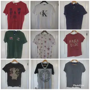 Diverse T-shirt i märkena; Tommy hillfiger, replay, diesel, G-Star, Calvin clein mm. De är i storlek small/medium (herr), fråga vid intresse! Paketpris 500kr+frakt