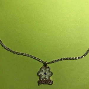 Blommhalsband - Ett silvrigt halsband med en jättegullig blå blomma där det också står friends på😊