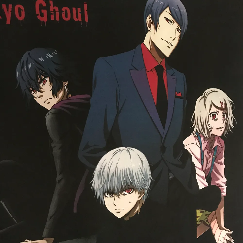 VÄLDIGT PRISVÄRD, NYSKICK OCH KÖPT FÖR RUNT 300 KR                                                       Väldigt stor och otroligt fin Tokyo Ghoul poster som är köpt på Närcon. I samma skick som när jag köpte den.                                                           82 cm bred och 112 cm lång.                                        Postern är gjord i tyg (eller något som liknar tyg) och håller därför bättre än de som är gjorda i papper. Hängs upp i två krokar som är flyttbara så man kan anpassa dem efter avståndet mellan skruvarna i väggen.                                 Hör av dig om du har frågor eller vill ha fler bilder✨. Övrigt.