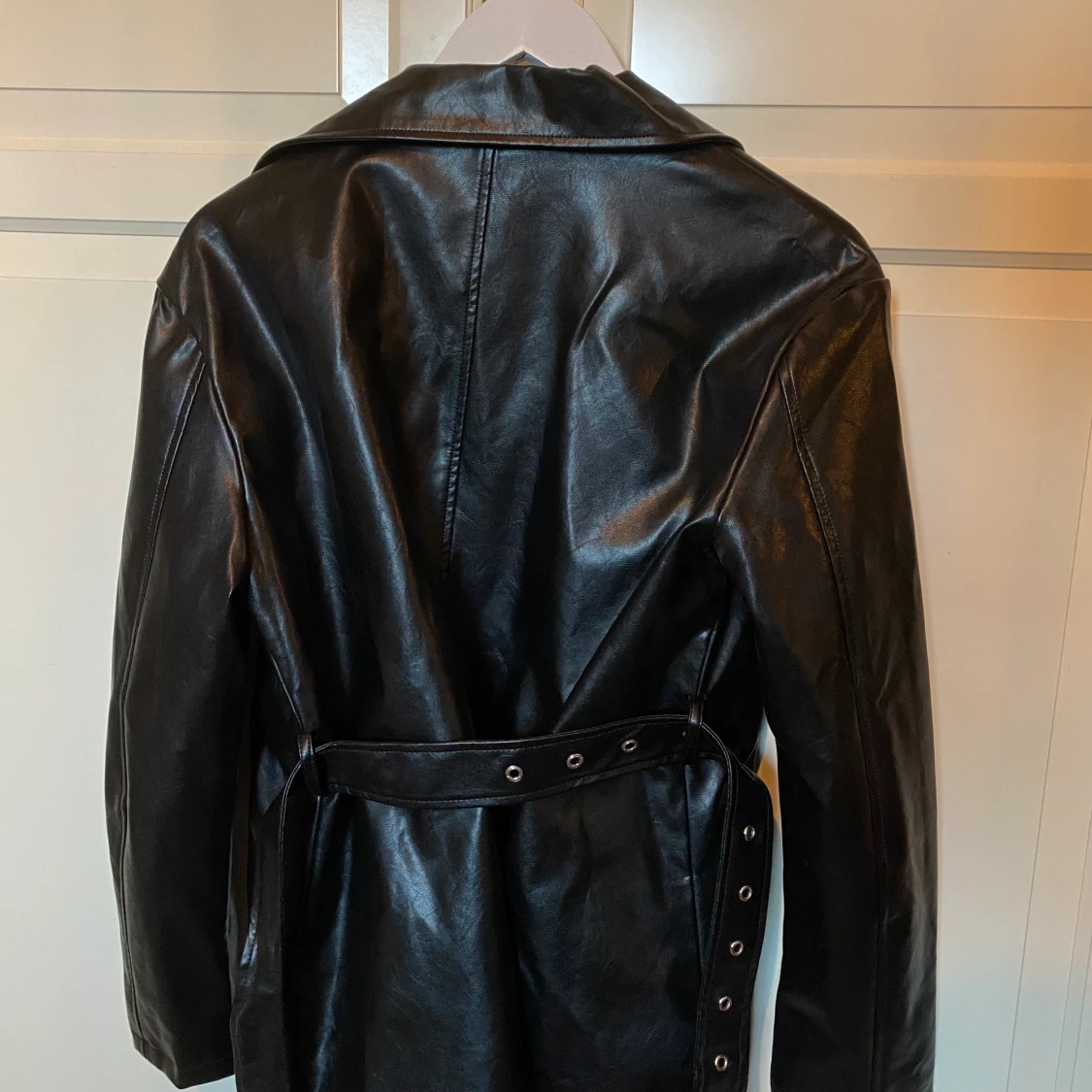 Tied waist PU leather jacket - 91