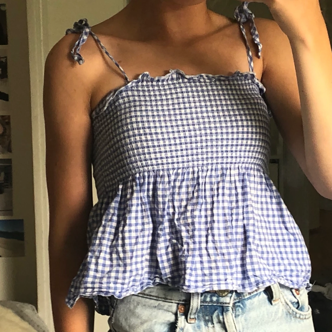 Vit & blå rutig somrig top🤍💙