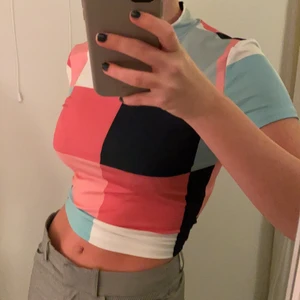 Rutig Croptop  - En färgglad croppad T-shirt med turtle neck💕 endast använd på bilden. Strl M men sitter mer som en S. Köparen står för frakt 