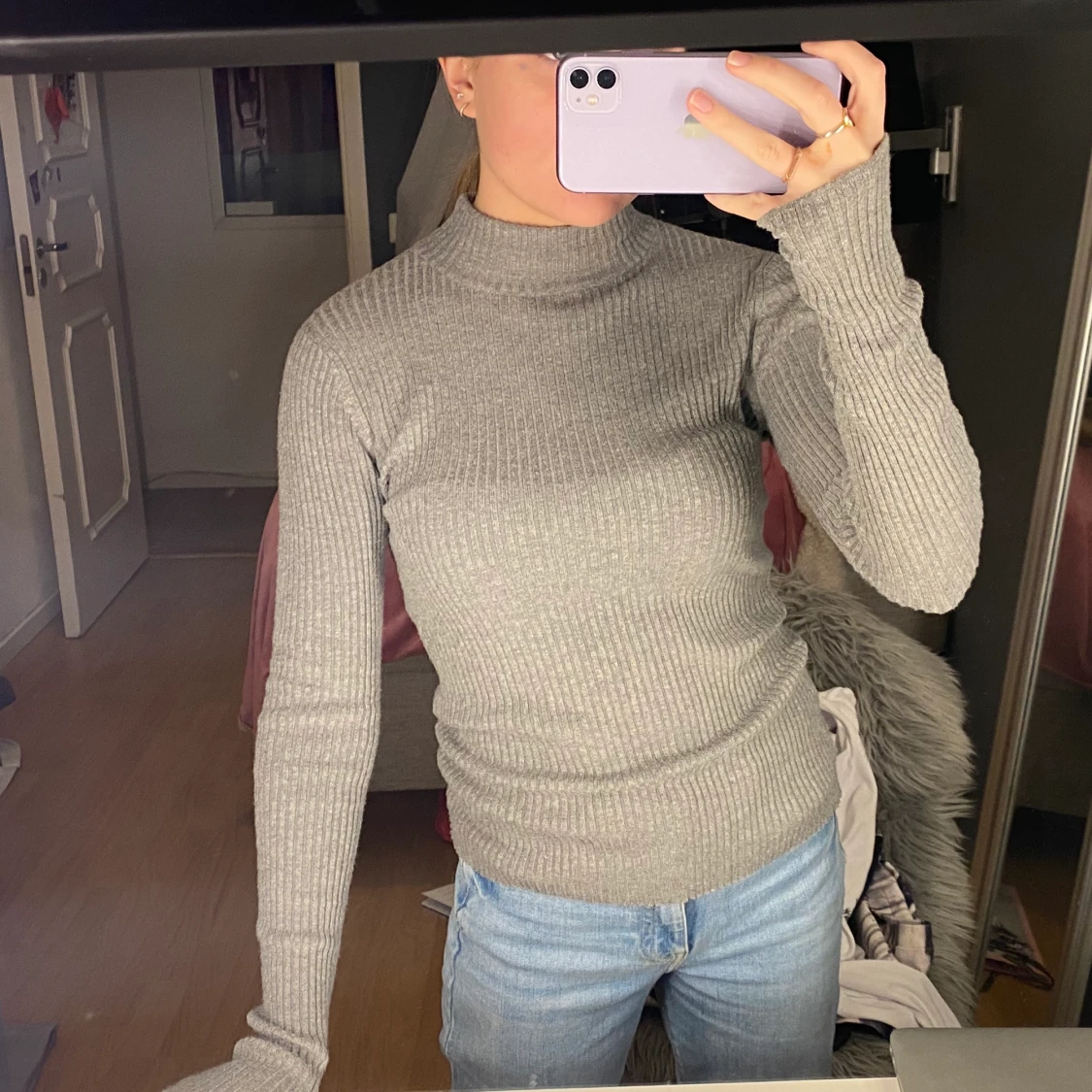 Ribbad långärmad tröja  - 90