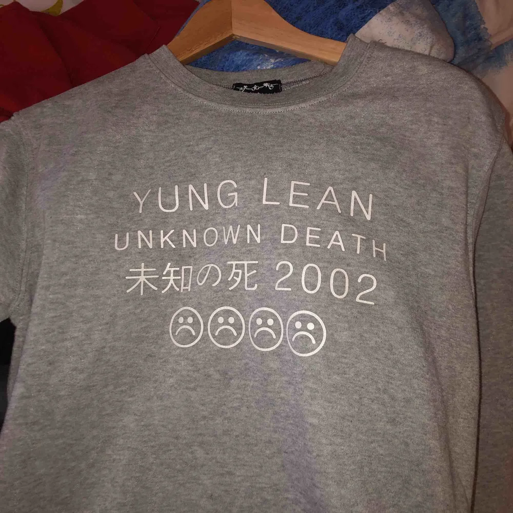 Grå tröja med Yung Lean-tryck. 150kr eller högsta bud. Köparen står för frakt.. Tröjor & Koftor.