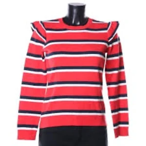 Bondelid tröja - Röd, blå, vit randig tröja med volanger på axlarna. Använd typ en gång