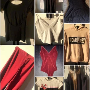 Paket med kläder i storlek S - Paket med kläder i storlek S.   Allt (utom det vita linnet som är lite urtvättat - men säkert går att få som nytt med klorin) är utan anmärkningar. Väldigt varsamt använda, de mesta är bara använt ett par gånger.  De har inga fläckar, hål eller liknande.   (Träningslegingserna finns ej bild på men kan skicka om ni vill ha)  Paketet innehåller:  🌸2 snygga ”festlinnen”  🌸2 t-shirt  🌸1 body   🌸1 par röda, vida byxor.  🌸1 svart klänning   🌸1 rosa hoodie  🌸 1 par vita, ”fodrade” (har en mjuk fleece-aktig fodring på insidan) träningstajts MED FICKOR på båda låren!  Köpare betalar frakt